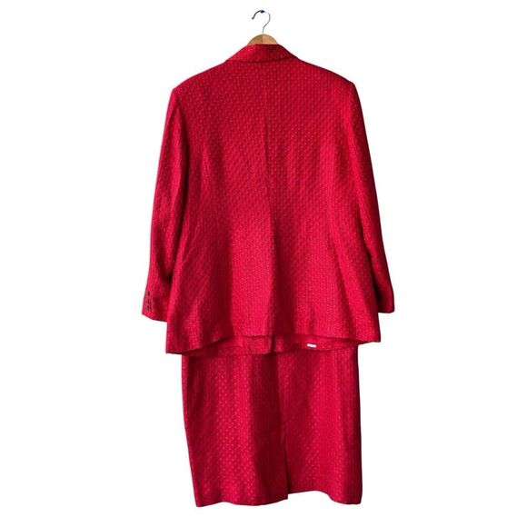 Vintage ANN MAY Woven Silk Skirt Suits Size 16 Red Single Button Career Holiday - Picture 2 of 8